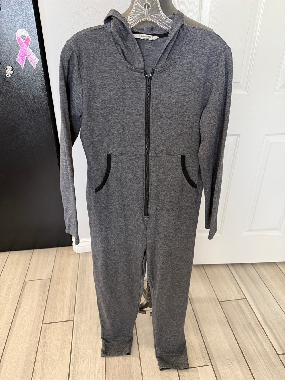 Cozy Grey One-Piece Hooded Jumpsuit